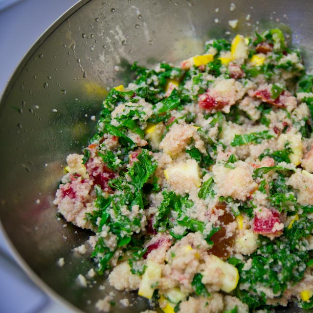 Couscous with zucchini, kale, and plums